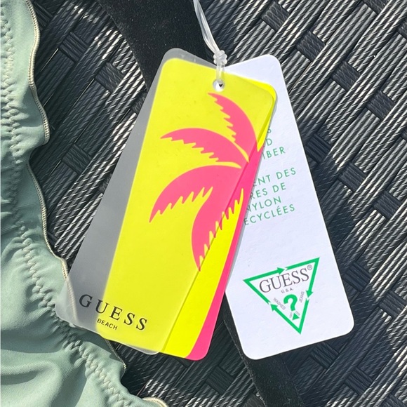 New Guess Swim Ruffled Swimsuit Bottoms - Army Green, Medium - Picture 5 of 7